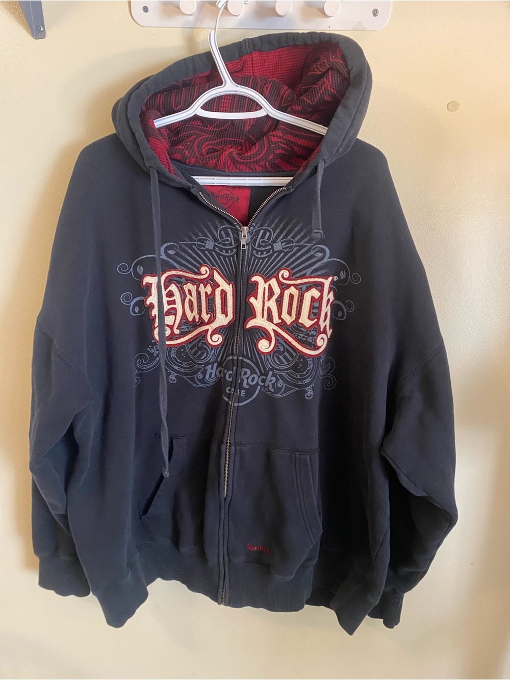 Hard Rock Cafe Black & Red Hooded Zip Sweatshirt